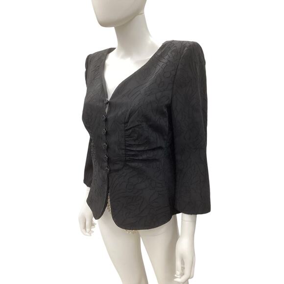 Armani Collezioni Blazer Women’s Size 12 Made In Italy Silk Embroidered Black - Picture 2 of 5